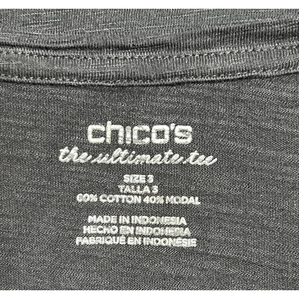 Chico's Blouse Women's XL Black Round Neck Long Roll Tab Sleeve - Picture 7 of 12